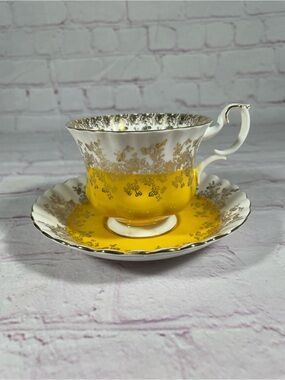 Vintage Royal Albert Regal Series Yellow and White Gold Gilt Teacup and Saucer